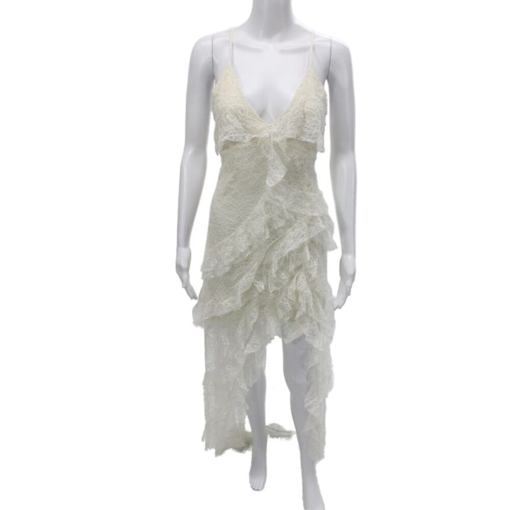 Alice + Olivia Women Slip Dress White Silk V-Neck Sleeveless Long Size 6